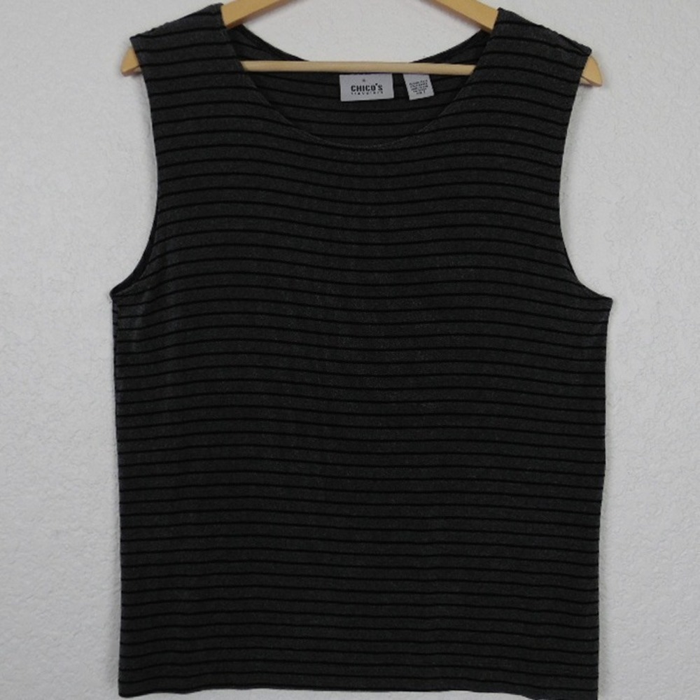 Chico's Travelers Women Twinset Cardigan & Tank SZ 1 Medium Black Stripe Stretch